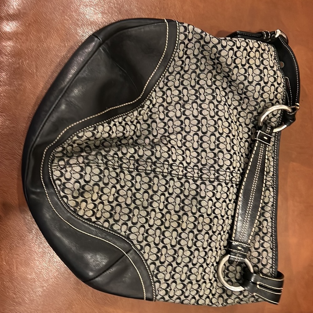 Coach black handbag small Cs and leather accents/trim/shoulder strap. - Picture 4 of 4